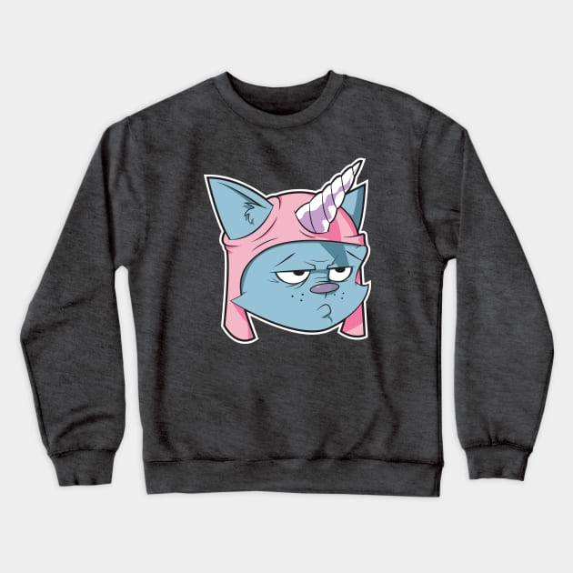 blue cat with a pink Unicorn hat Crewneck Sweatshirt by CoySoup